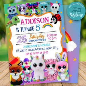 Editable Fluffy Beanie Boo Birthday Invitation Instant Download