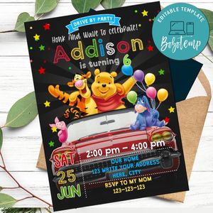 Winnie the Pooh Drive By Birthday Parade Invitation Printable Instant Download