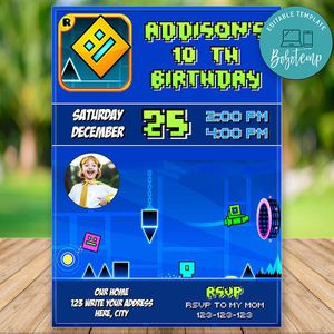 Editable Geometry Dash Birthday Invitations With Photo Instant Download