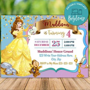 Editable Beauty And Beast Party Invites Instant Download