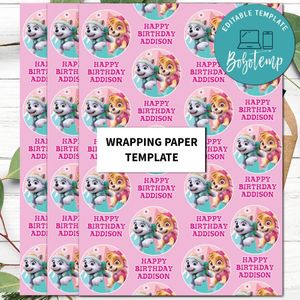 Girl Paw Patrol Wrapping Paper Printable Template Instant Download