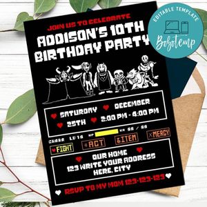 Undertale Invitation Customizable template Instant Download