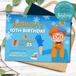 Blippi's Snowflake Scavenge Hunt Invitation Template to print at home Instant Download