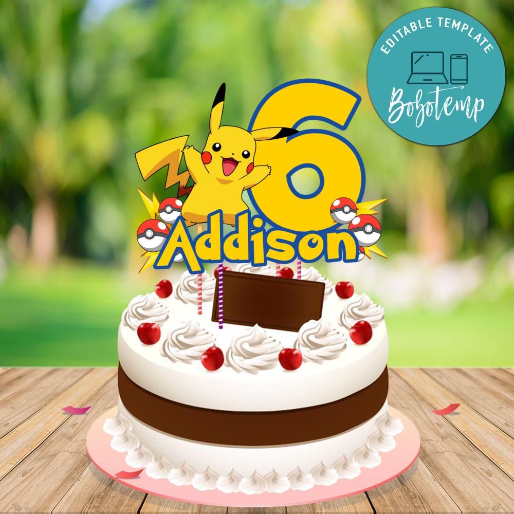 Pikachu Pokemon Birthday Cake Topper Template Printable DIY | Bobotemp