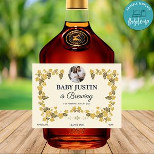 Hennessy Cognac Baby Announcement Liquor Label Customizable Template Instant Download