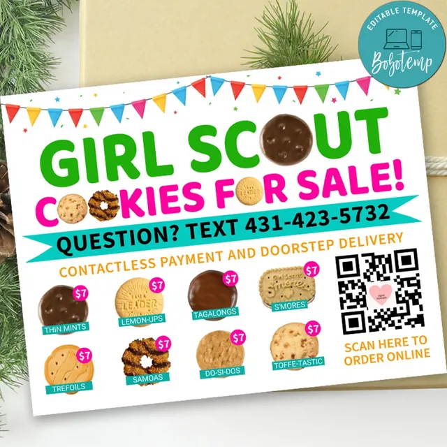 Printable Girl Scout Cookie Menu Template Instant Download | Bobotemp for Free Girl Scout Cookie Printables