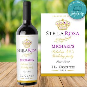Stella Rosa Birthday Wine label Digital PNG File Template to Print at Home Instant Download