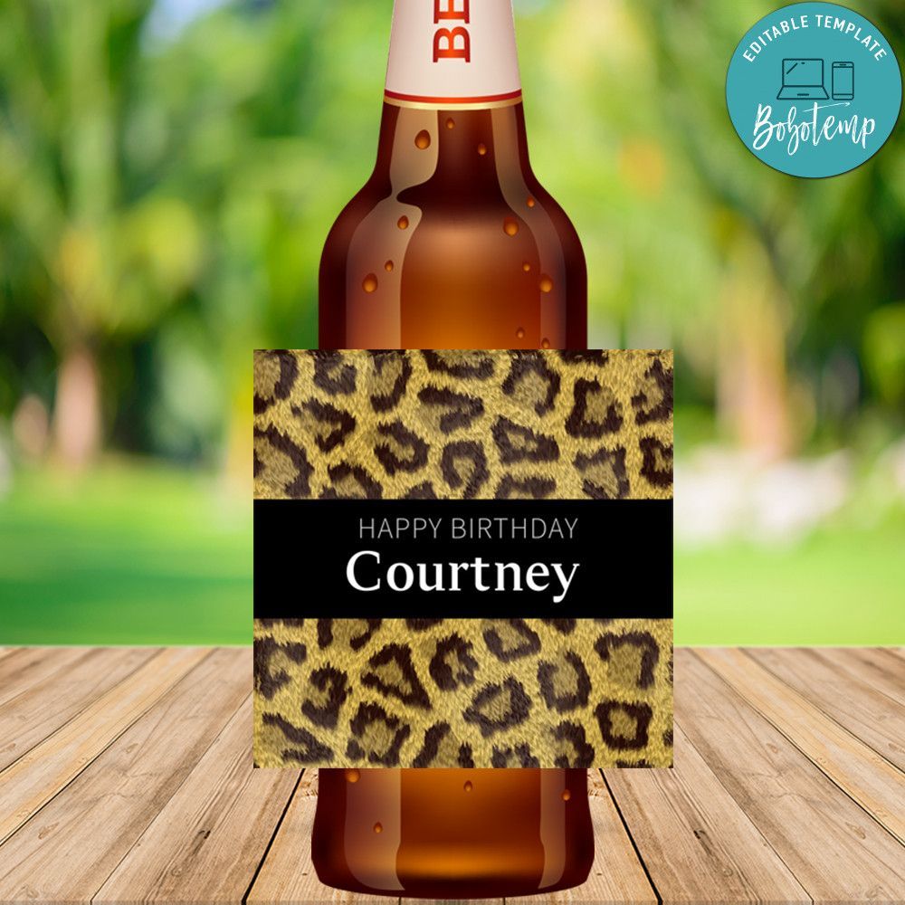 Cheetah Birthday Beer Label Customizable Template Instant Download