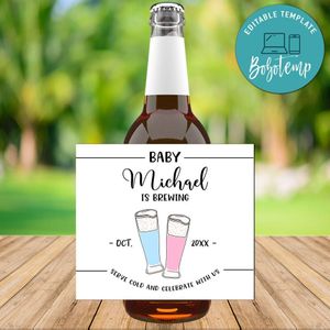 Baby Brewing Pregnancy Announcement Beer Label Customizable Template Instant Download