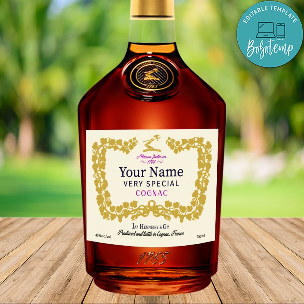 Cognac Mock Label PNG Custom Your Name Template to Print at Home | Bobotemp