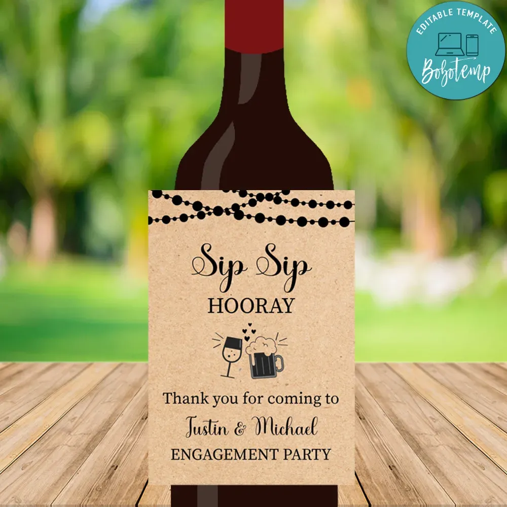 Toast and sip Anniversary Wine Label Customizable Template DIY | Bobotemp