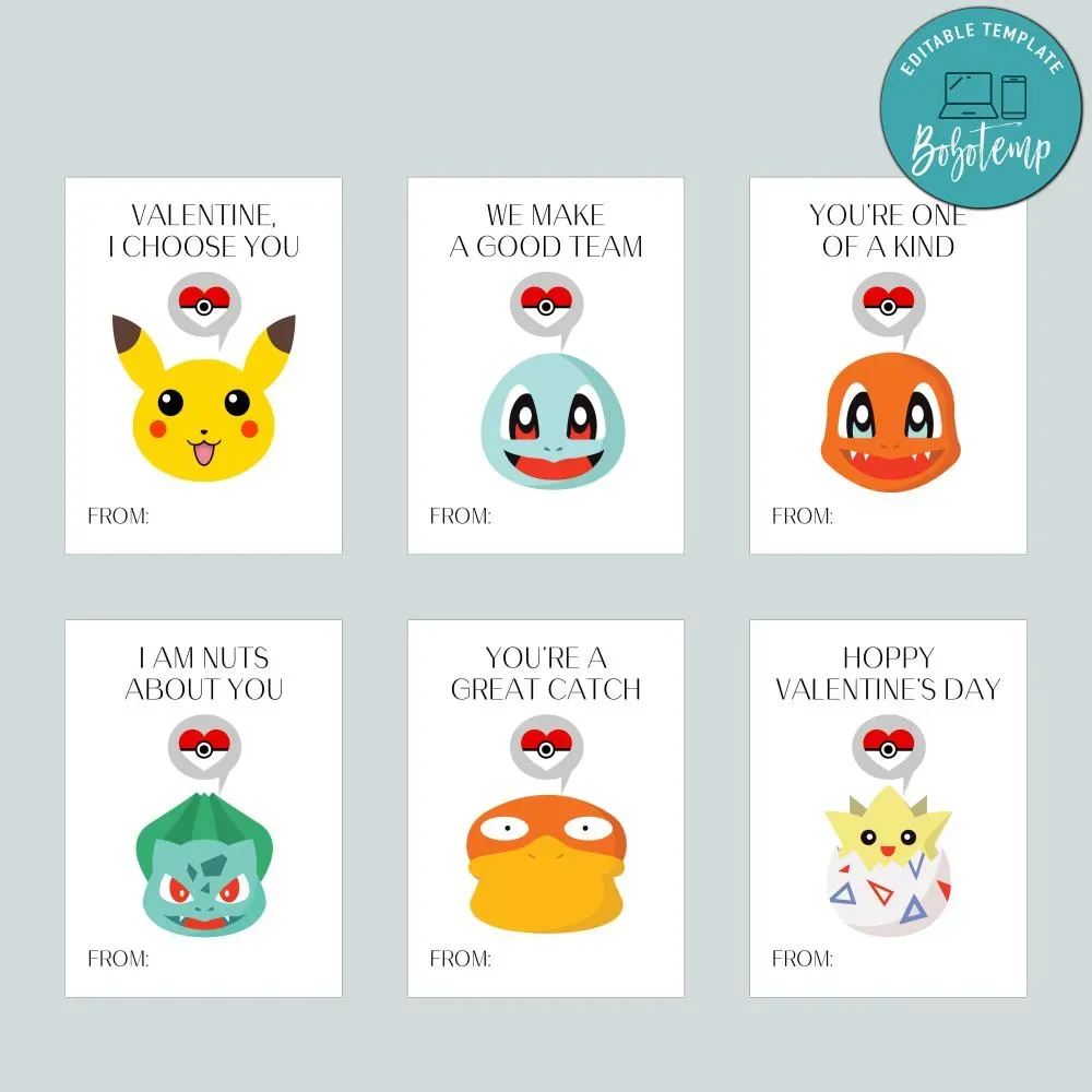 Pokemon Kids Valentine Cards Printable Customizable Template DIY ...