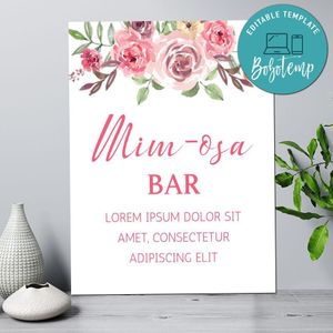 Blush Pink Baby Shower Mimosa Bar Sign Template Customizable Instant Download