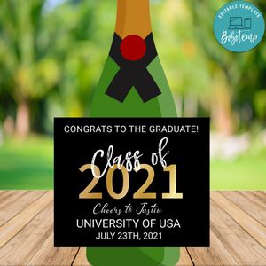 Class of 2021 Graduation Champagne Bottle Label Custom Template Instant Download
