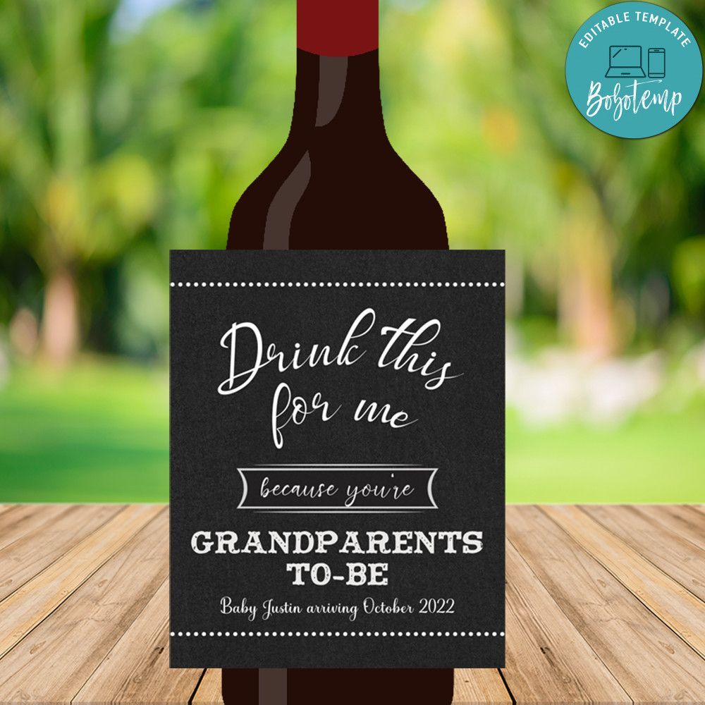 Pregnancy Announcement Grandparents Wine Label Digital File Template