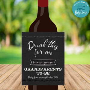 Pregnancy Announcement Grandparents Wine Label Digital File Template