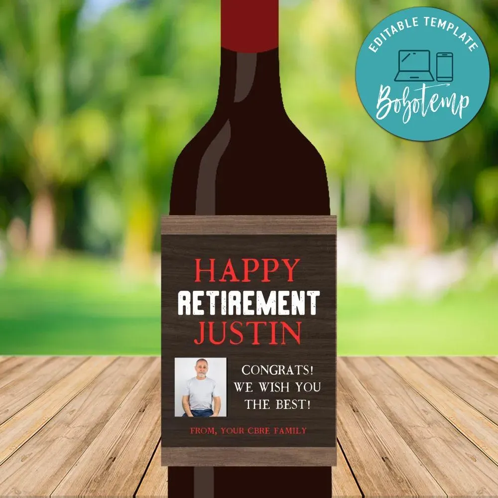Happy Retirement Custom Name Wine Label Customizable Template ...