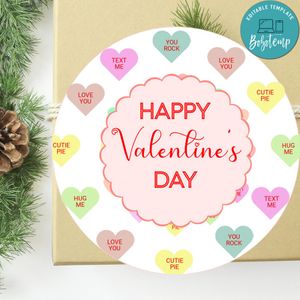 Happy Valentine's Day Round Tag Customizable Template Instant Download