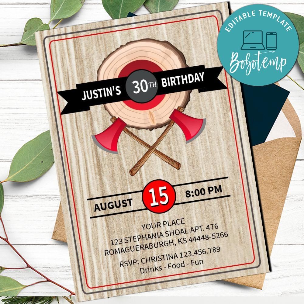 Axe Throwing Party Invitation Printable Digital File DIY