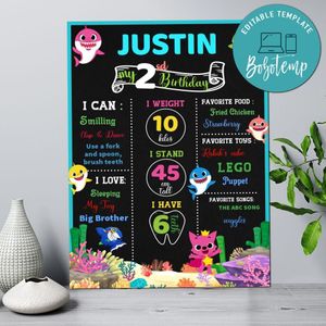 Baby Shark Birthday Milestone board Customizable Template Instant Download