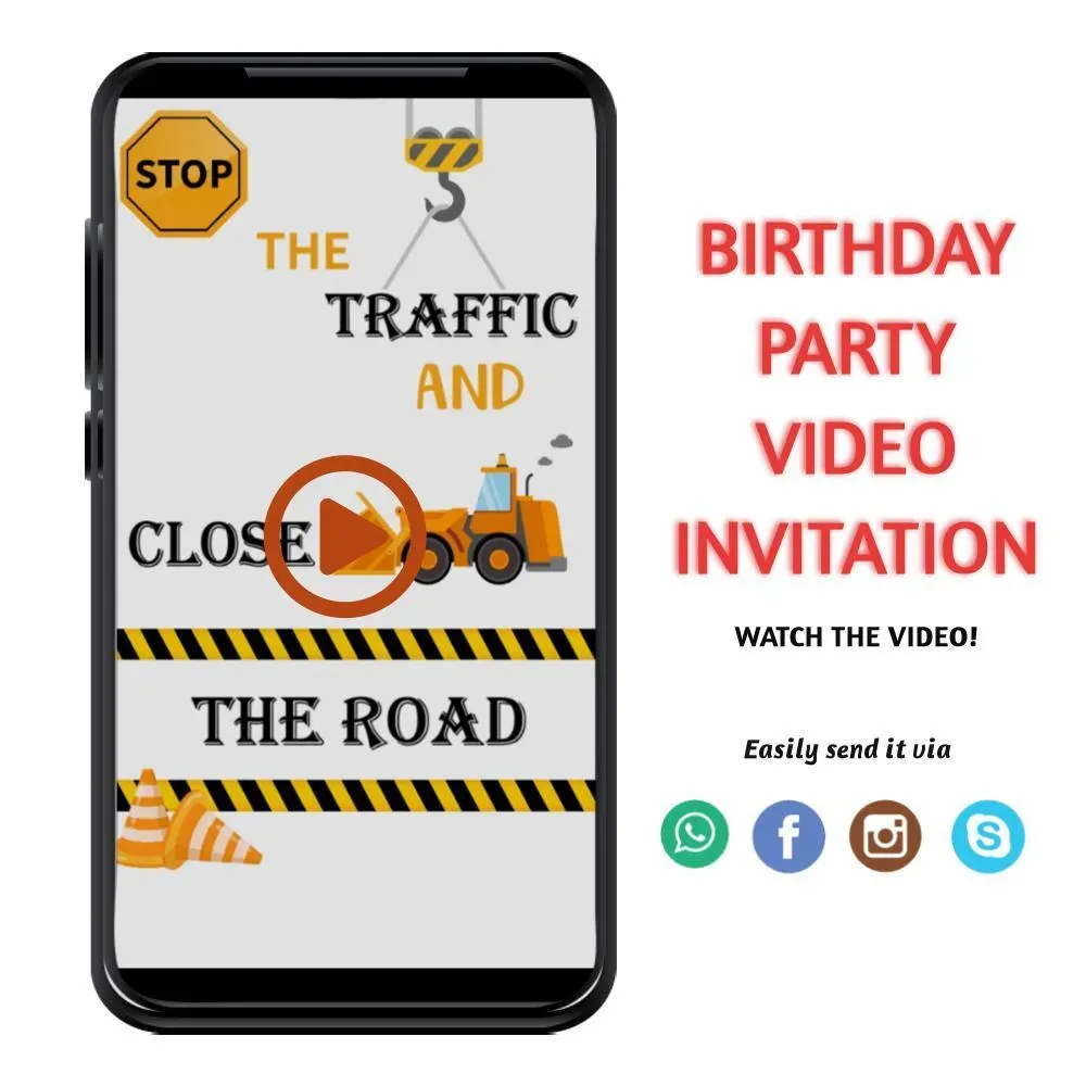 Construction Dump Truck Video Invitation Digital Template Bobotemp