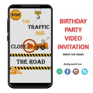 Construction Dump Truck Video Invitation Digital Template Customizable Instant Download