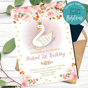 Swan invitation Customizable Template Instant Download