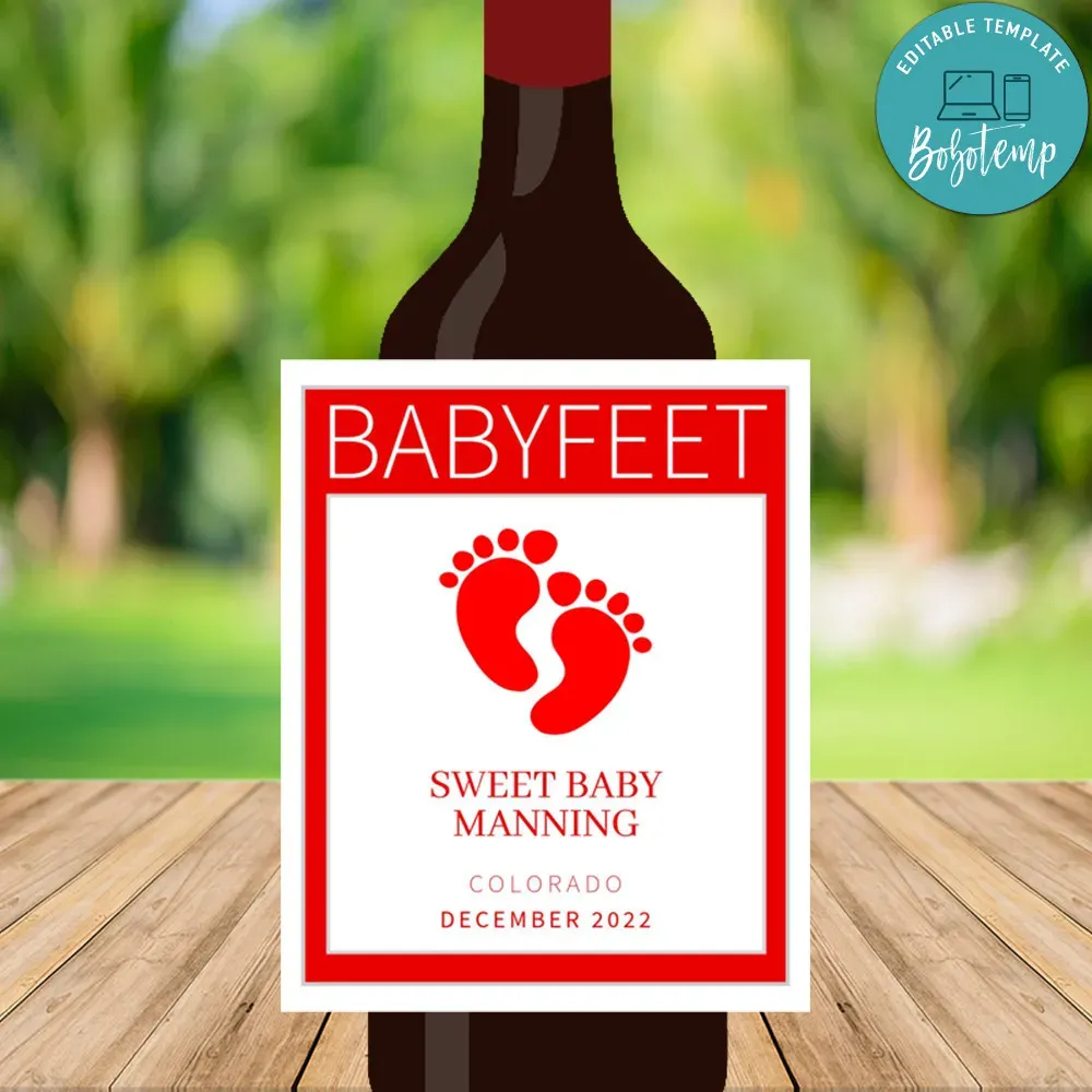 Baby Feet Pregnancy Announcement Wine label Digital File Template
