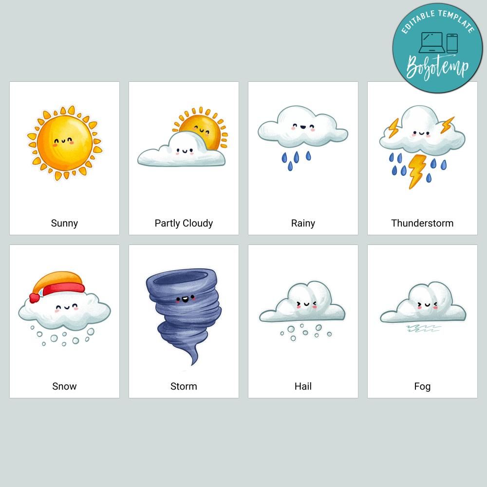 Weather Montessori Cards Printable Customizable Template DIY | Bobotemp