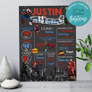 Avengers Birthday Milestone board Customizable Template Instant Download