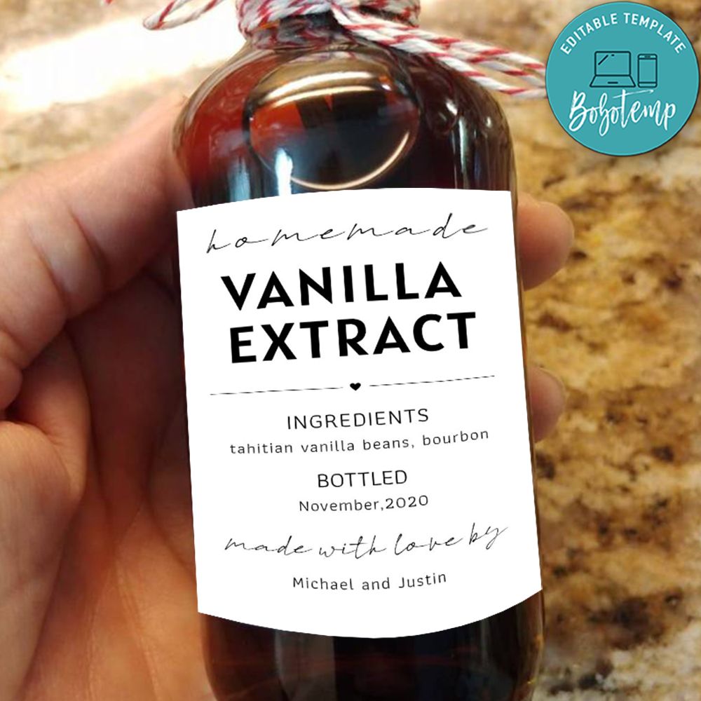 Printable Homemade Vanilla Extract Instructions Label Template Bobotemp