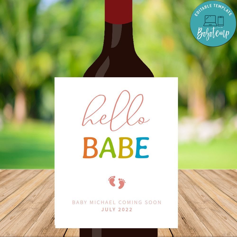 Hello Babe Pregnancy Announcement Wine label Digital File Template