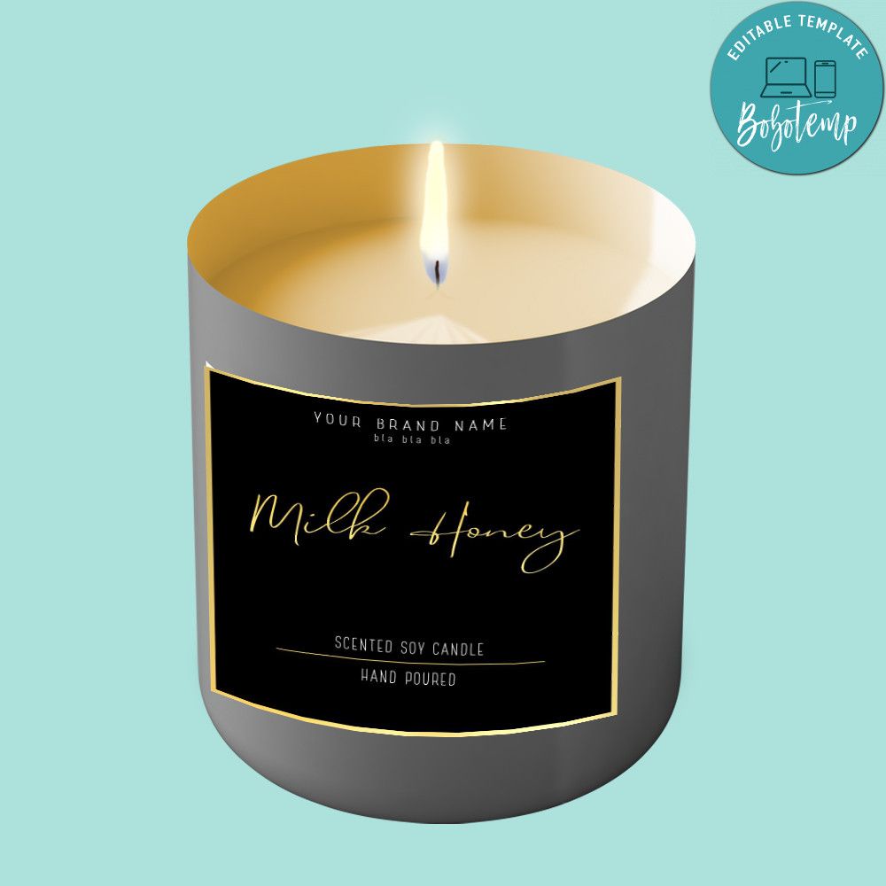 Black and Gold Candle Label Customizable Template DIY Bobotemp