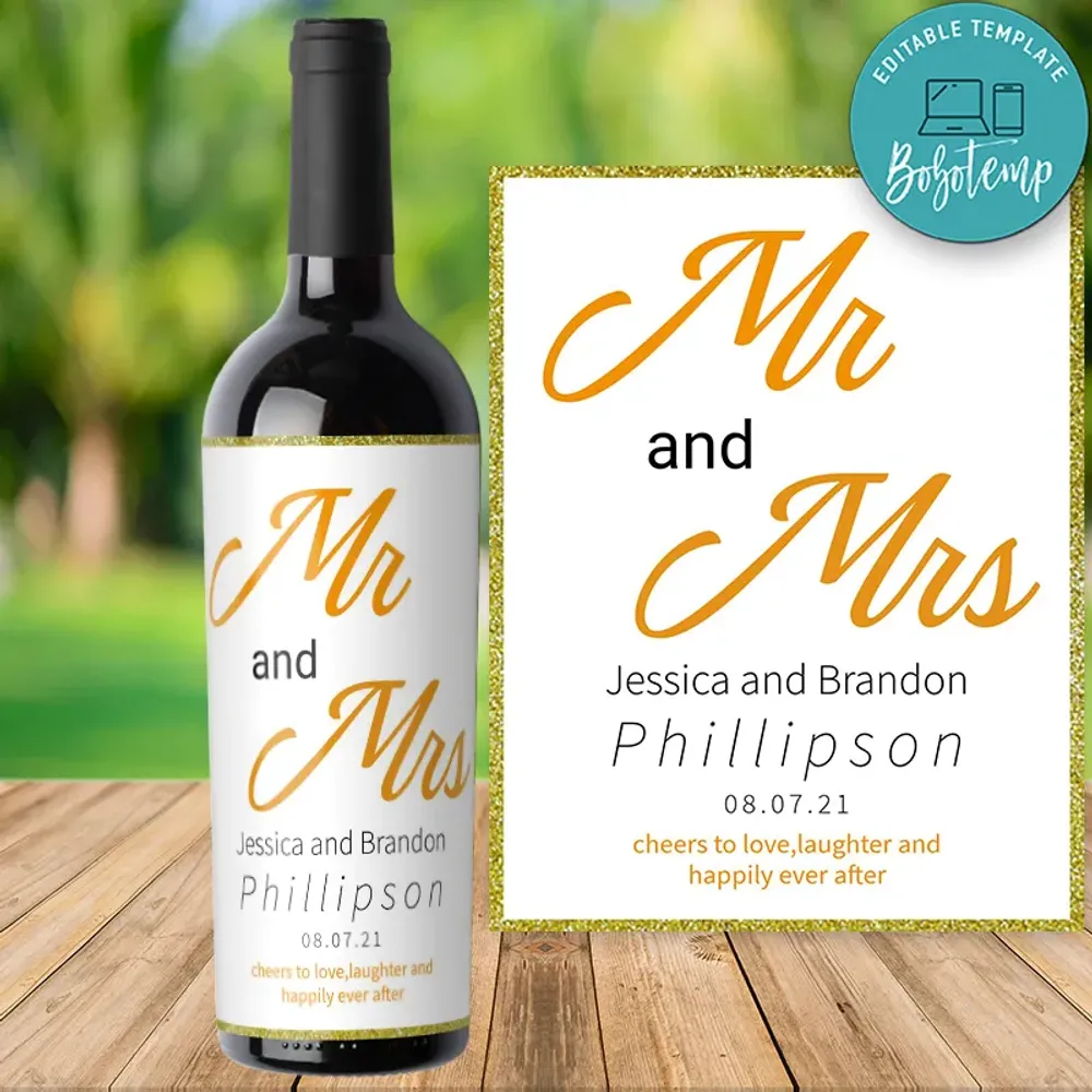 Mrs Mrs Wedding Wine Bottle Label template | Bobotemp
