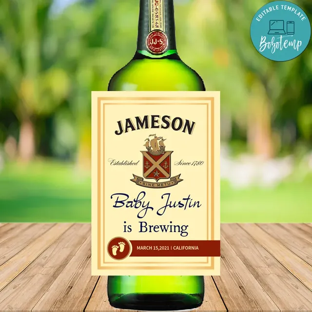 Jameson Baby Announcement Liquor Label Customizable Template ...