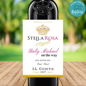 Stella Rosa Baby Announcement Liquor Label Customizable Template Instant Download
