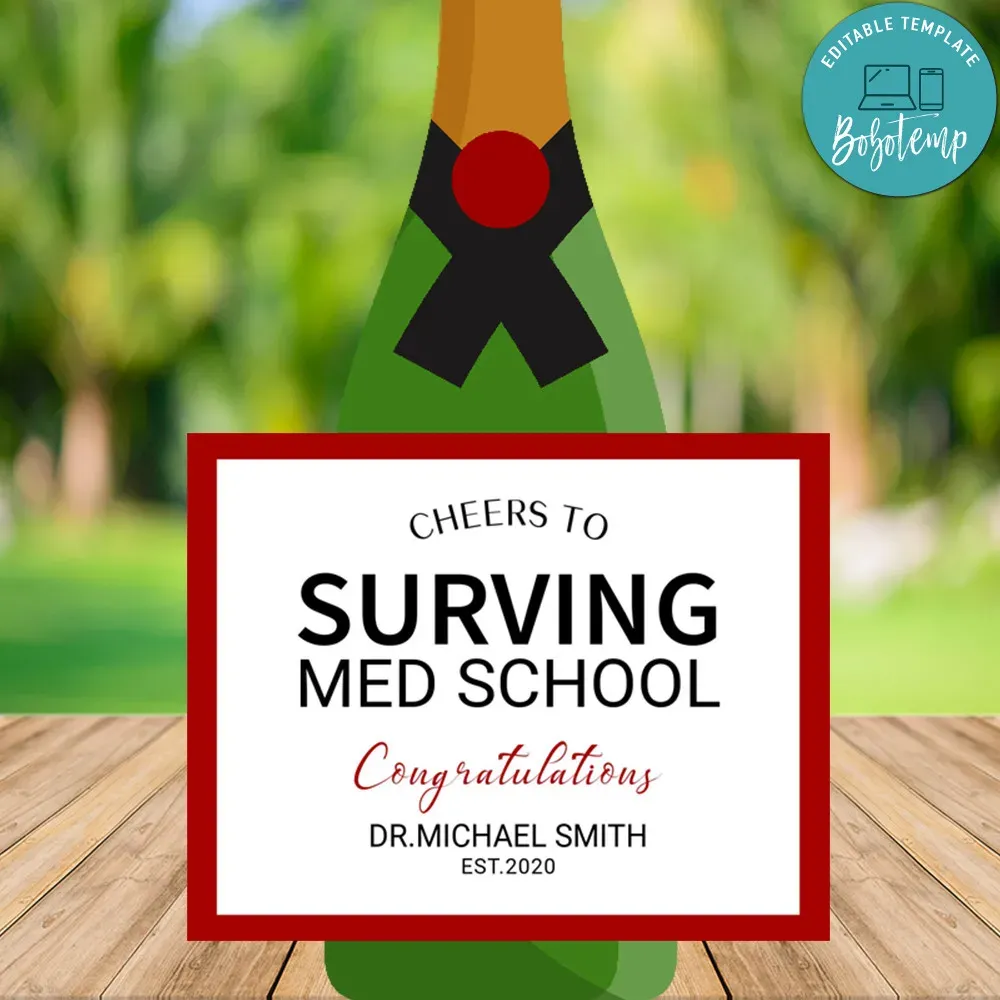 Cheers to Surviving Med School Custom Wine Label Template DIY Bobotemp