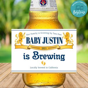 Modelo Baby Announcement Beer Label Customizable Template Instant Download