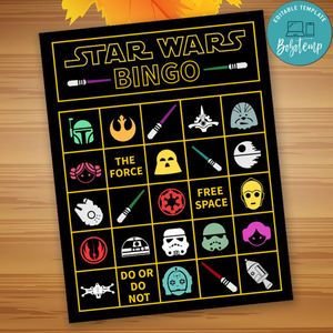 Star Wars Bingo Customizable Template Instant Download