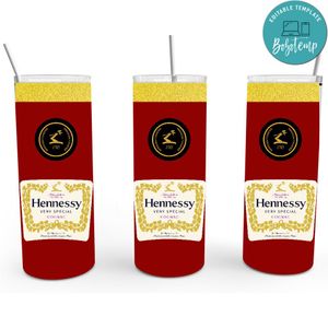 Hennessy Cognac 20oz Skinny Full Tumbler Wrap Customizable Design Template Instant Download