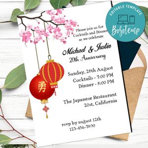 Japanese invitation Customizable Template Instant Download