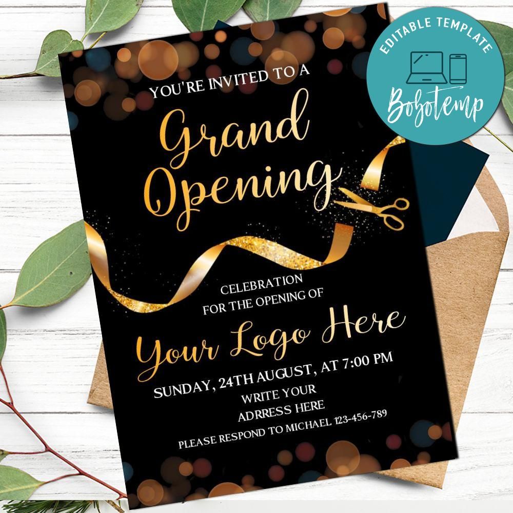Grand opening ribbon cutting invitation Customizable Template Bobotemp