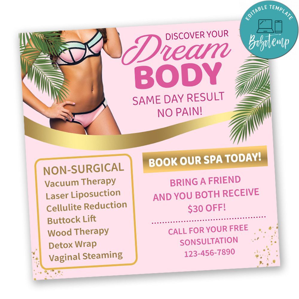 Body Contouring Spa Flyer Customizable Template Instant Download