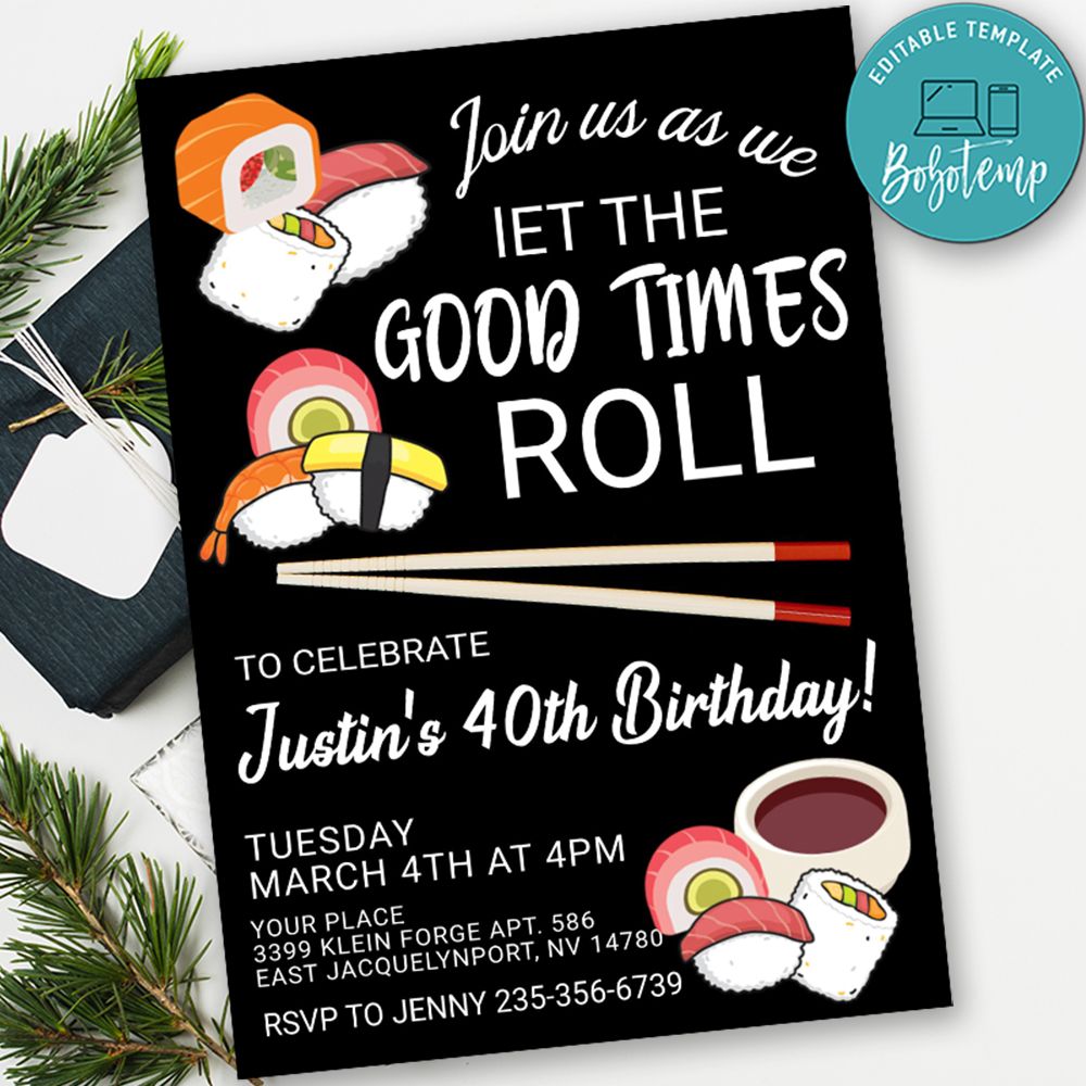 Sushi Invitation Template Instant Download Bobotemp