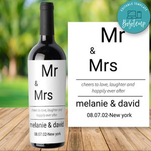 Printable Wedding Wine Label Mr & Mrs Template