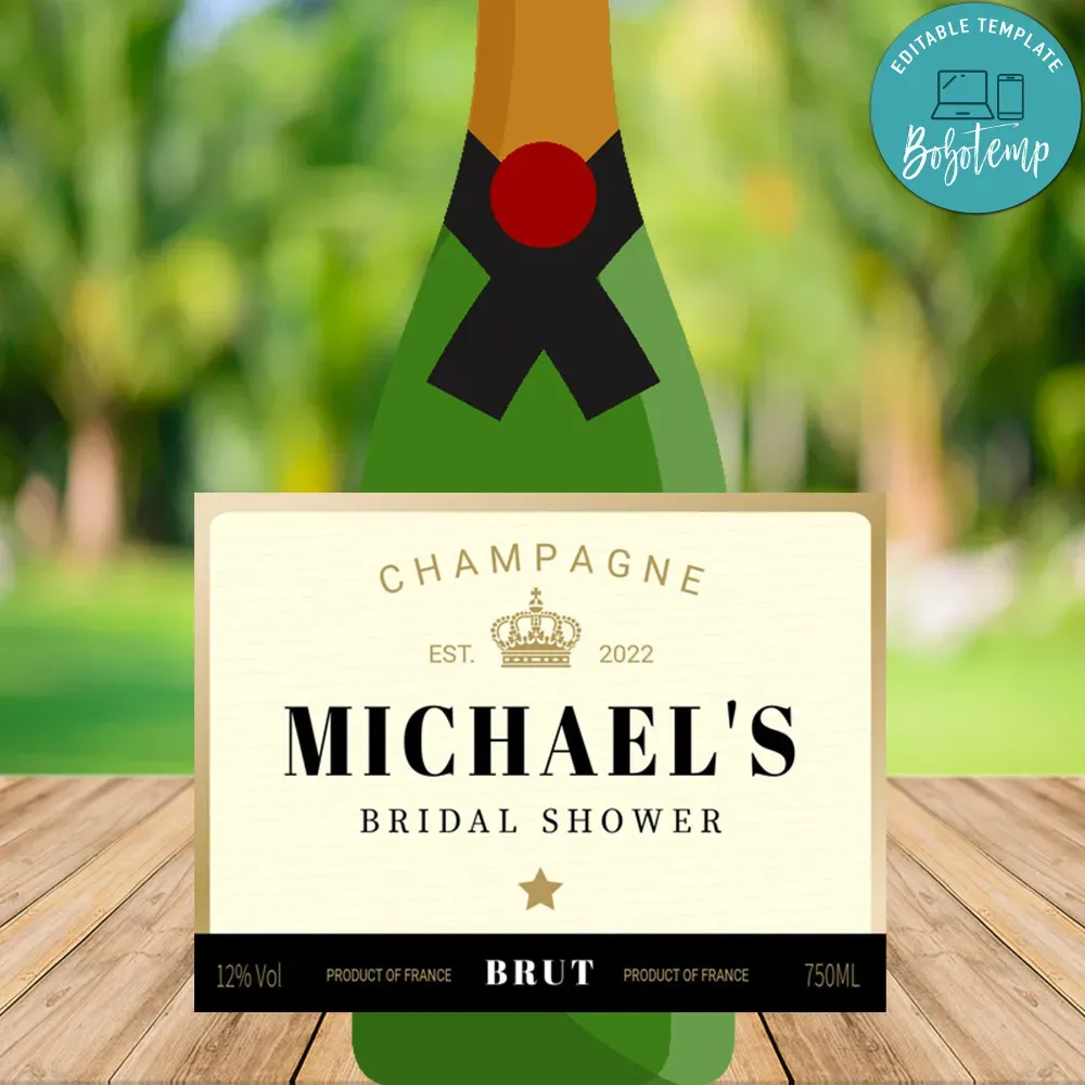 Bridal Shower Custom Champagne Label Template Instant Download Bobotemp