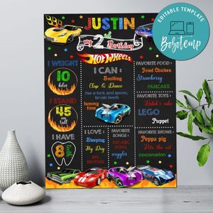 Hot wheels Birthday Milestone board Customizable Template Instant Download
