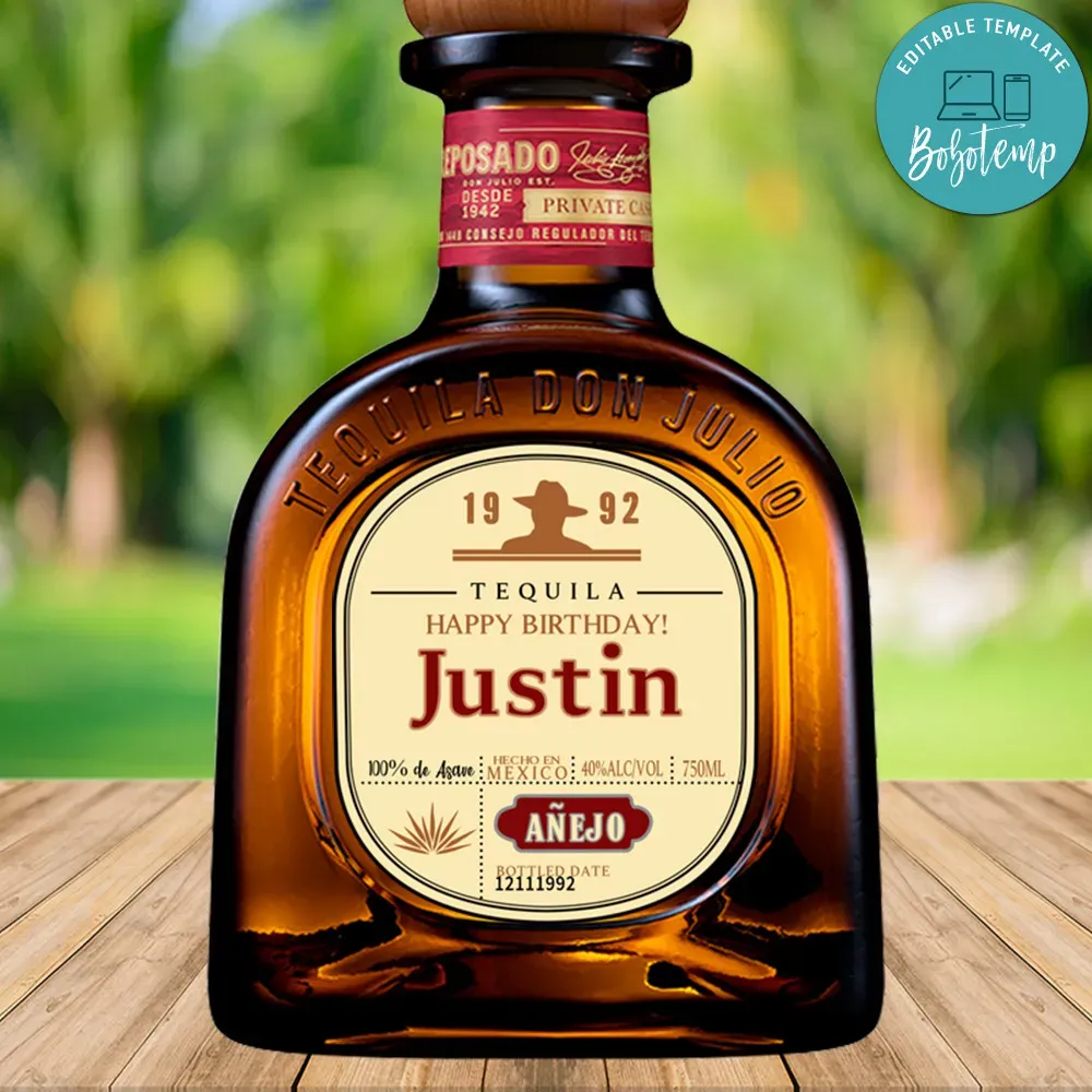 750ML Don Julio Anejo Happy Birthday Label Customizable Template Bobotemp