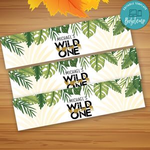 Jungle Wild One Water Bottle Label Customizable Template Instant Download