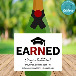 RN Nurse Custom Wine Champagne Label Template Instant Download